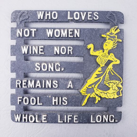 LOT of 2 Vintage 1960s Collectible Cast Iron Kitchen Trivets with Funny Sayings - Picture 2 of 7